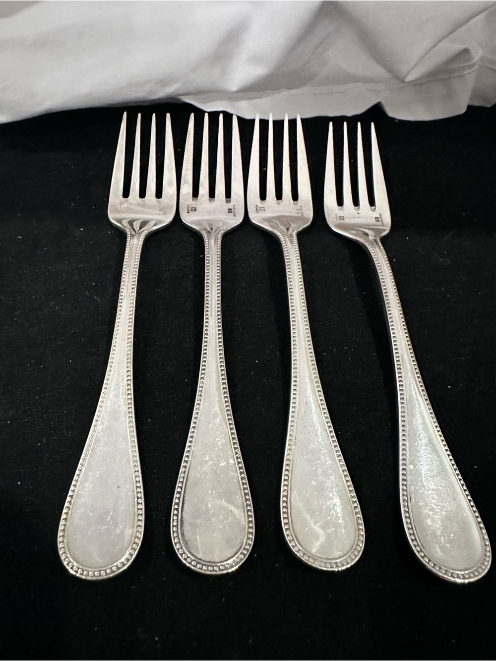 Christofle France Perles Beaded Edge Salad Silverplate Fork (Set of 4)